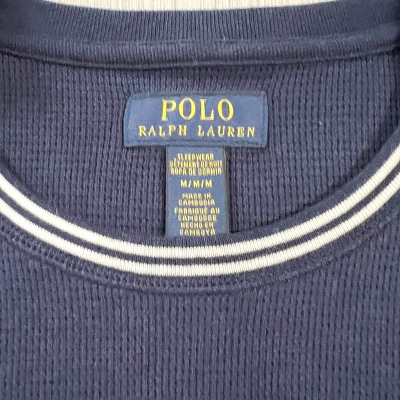 Polo Shirt Ralph Lauren Navy Blue Polo Eagle Logo Waffle Knit Crewneck - Picture 10 of 13